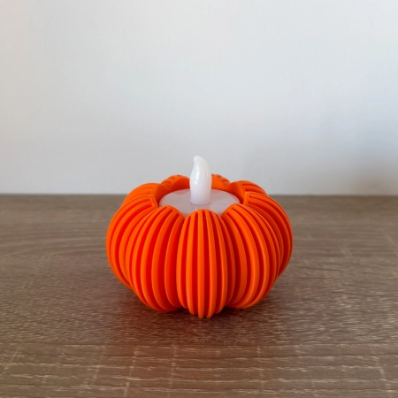 Ryflowana Dynia Świecznik Ozdoba Jesienna Do Domu LED Tealight